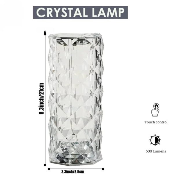 Diamond Rose Crystal Lamp 16 Color Changing Touch Lamp Usb